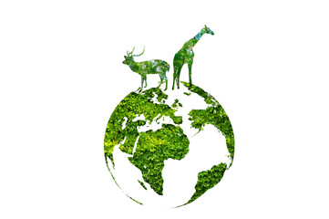 Wall Mural - Green world with wildlife silhouette, wildlife conservation concept.