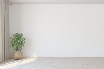 White empty room. Scandinavian interior design. 3D illustration