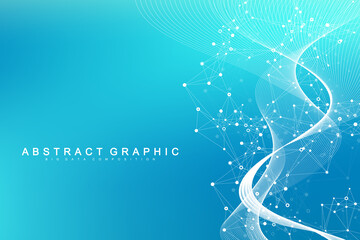 Fototapete - Geometric abstract background with connected lines and dots. Connectivity flow point. Molecule and communication background. Graphic connection background for your design. Vector illustration.