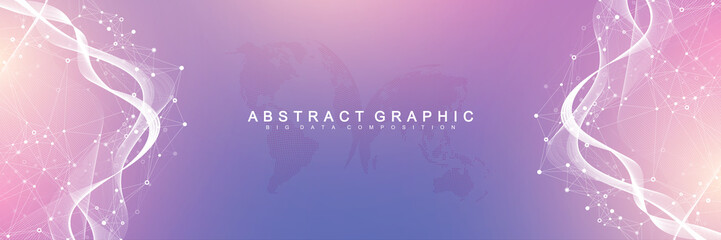 Poster - Global communication network concept. Social network communication in the global business. Big data visualization. Internet technology. Vector illustration.