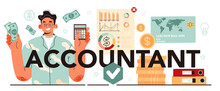 Accountant Typographic Header. Professional Bookkeeper. Tax Calculating