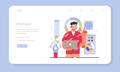 Poster - ar designer web banner or landing page. augmented reality visual development