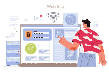 Poster - cyber or web security specialist online service or platform. digital data