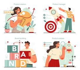 Poster - product manager concept set. business project development,