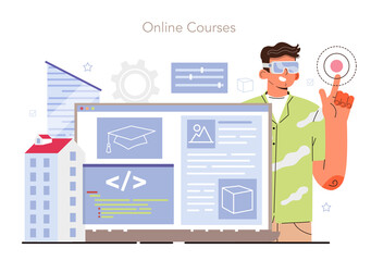 Poster - Virtual reality designer online service or platform. Futuristic digital