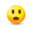 Emoji shocked face vector. Skeptical emoji with eyes. Yellow face thinking emoji on white background.Popular chat elements.Wondering emoticon.Shocked face. Realistic 3d design.