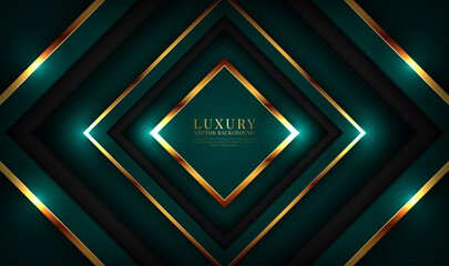 3D green luxury abstract background overlap layers on dark space with golden rhombus effect decoration. Graphic design element future style concept for flyer, card, brochure cover, or landing page