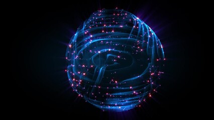 Wall Mural - Abstract scientific fantasy background futuristic energy sphere waves flow shiny particles rays loop