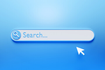 Fototapete - 3D illustration, Search bar design element on a blue background. Search bar for website and user interface, mobile applications.