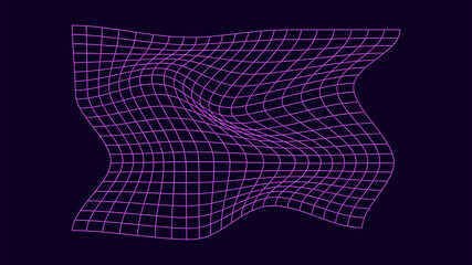Poster - Abstract distorted wireframe wave. Vector curve surface background. Technology grid pattern. Blue mesh wave.