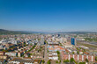 Aerial view of City of Zürich on a sunny spring day with blue cloudy sky background. Photo taken April 28th, 2022, Zurich, Switzerland.