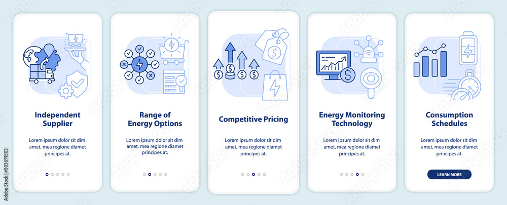 Energy strategy essentials blue light onboarding mobile app screen ...