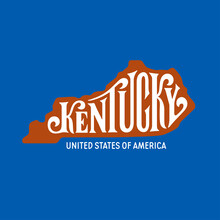 Kentucky State Hand Drawn Lettering. American State Modern Typography. T-shirt Print, Sticker, Stamp, Seal, Poster. Vector Illustration.
