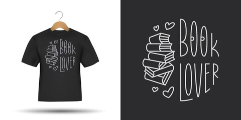 Wall Mural - Book lover t-shirt design calligraphy. Hand drawn modern lettering for prints, stickers, posters. Monoline books related typography. Vector illustration.