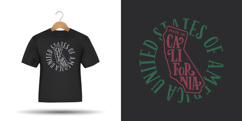Wall Mural - California state t-shirt typography design. USA american state hand drawn lettering. Made in California slogan, phrase, quote. Vector illustration.