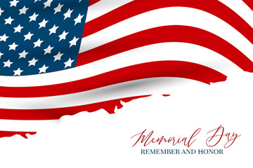 Wall Mural - memorial day banner or flyer background with american flag. united states of america national holida