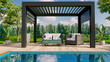 3D render of modern pergola on outdoor terrace