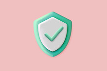 3d Security Safe Icon. 3D Shield Protection Icon With Check For Online Payment On Blue Sky Background Concept. User Account For 3d Security With Payment Protection On Isolated Pastel Background