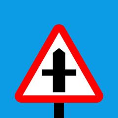 Wall Mural - Warning triangle Crossroads on this road sign