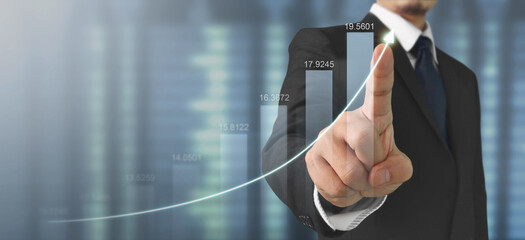 Businessman plan graph growth and increase of chart positive indicators