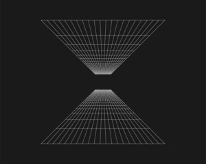 Poster - Cyber grid, retro punk perspective rectangular tunnel. Grid tunnel geometry on black background. Vector illustration