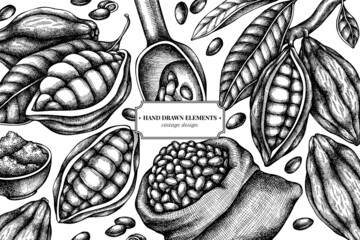 Design with black and white cocoa beans, cocoa