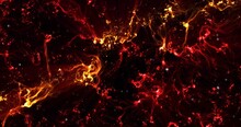 Abstract View From Plasma Fire Hell. Red Wallpaper, The Universe Is Filled With Nebulae And Galaxies. Panoramic Shot, Wide Format. Abstract Sky Background. Copy Spase