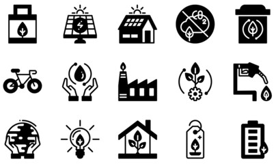 Canvas Print - Set of Vector Icons Related to Ecology. Contains such Icons as Eco Bag, Solar Panel, Zero Emission, Recycle Bin, Ecosystem, Protect Earth and more.