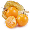 Ripe physalis or golden berry fruits isolated on white background.
