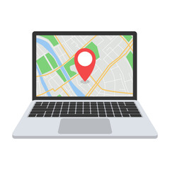 GPS navigation on screen laptop. Location track. Vector illustration..