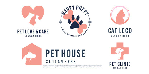 Pet logo design with creative unique element logo collection Premium Vector