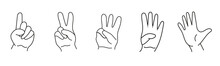 Children's Hands.A Set Of Drawings Showing Fingers From 1 To 5. Black Line Hands On A White Background. Numbers Study For Children.