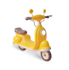 Canvas Print - 3d Yellow Scooter Plasticine Cartoon Style Isolated on a White Background Delivery Service Concept. Vector illustration