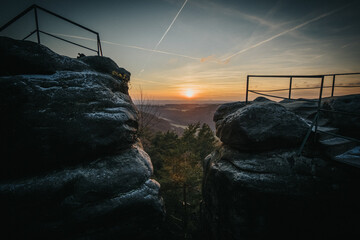 view od landscape with sunset between two rocks 