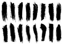 Set De Vectores De Manchas De Pincel, Brochazos Vectorial Color Negro Estilo Grunge Desgastado
