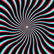 Psychedelic Spiral Sunburst with CMYK Offset Print Effect on White Background. Spinning Optical Illusion.