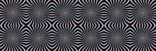 Psychedelic Seamless Pattern Of Spiral Sunbursts With CMYK Offset Print Effect. Spinning Optical Illusion Background. Repeating Pattern Tile Included In Vector File.
