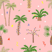 Seamless Pattern With Christmas Palm Trees