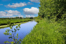 Beautiful Lower Rhine Summer Landscape With River Niers, Green Meadow And Trees, Blue Sky - Viersen, Germany