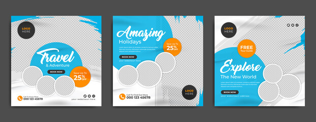 Wall Mural - tour and travel social media banner post template for traveling business marketing. summer beach hol