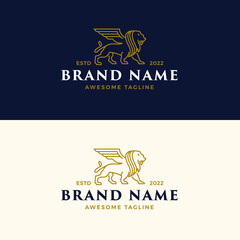 Sticker - Vector of a monoline style logo templates with winged lion icons on a white and blue backgrounds