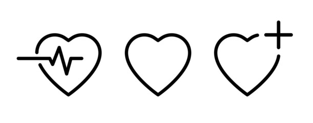 Poster - heart icon outline style set. heartbeat icon. medical heart signs. cardiogram sign. medicine symbols