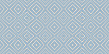 Vector Geometric Seamless Pattern. Blue And Beige Abstract Graphic Background With Squares, Rhombuses, Grid. Simple Wicker Texture. Ethnic Tribal Style Ornament. Repeat Retro Vintage Geo Design