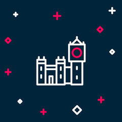 Sticker - Line Big Ben tower icon isolated on blue background. Symbol of London and United Kingdom. Colorful outline concept. Vector