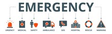 Emergency Banner Web Icon Vector Illustration Concept With Icon Of Urgency, Medical, Safety, Ambulance, Sos, Hospital, Rescue, And Warning