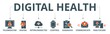 Digital health banner web icon vector illustration concept for technology in medical healthcare with icon of e-health, telemedicine, interconnected, smart watch, diagnosis, email, and medical app