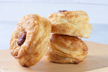 Wall Mural - Cheese and guava puff pastry, displayed on gray backgroun