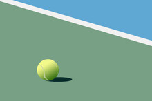 Vector Of A Tennis Ball With Shadow On Its Right On A Pastel Blue And Green Tennis Court
