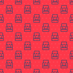 Canvas Print - Blue line Cinema chair icon isolated seamless pattern on red background. Vector