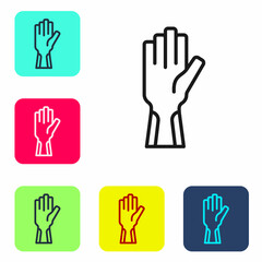 Sticker - Black line Protective gloves icon isolated on white background. Set icons in color square buttons. Vector